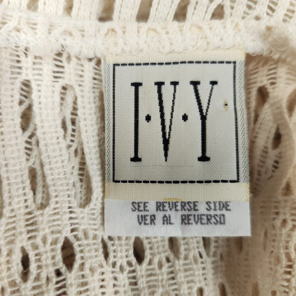 Vintage IVY Crochet Vest Womens Size L Flower Accents Boho Cottagecore